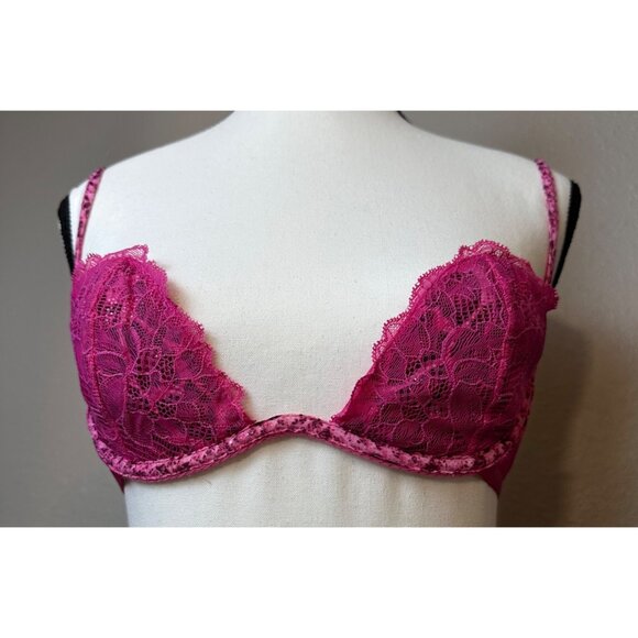 Victoria’s Secret Very Sexy Mermaid Lace Push-Up Bra 34C Pink Leopard Print NWOT - Picture 1 of 9
